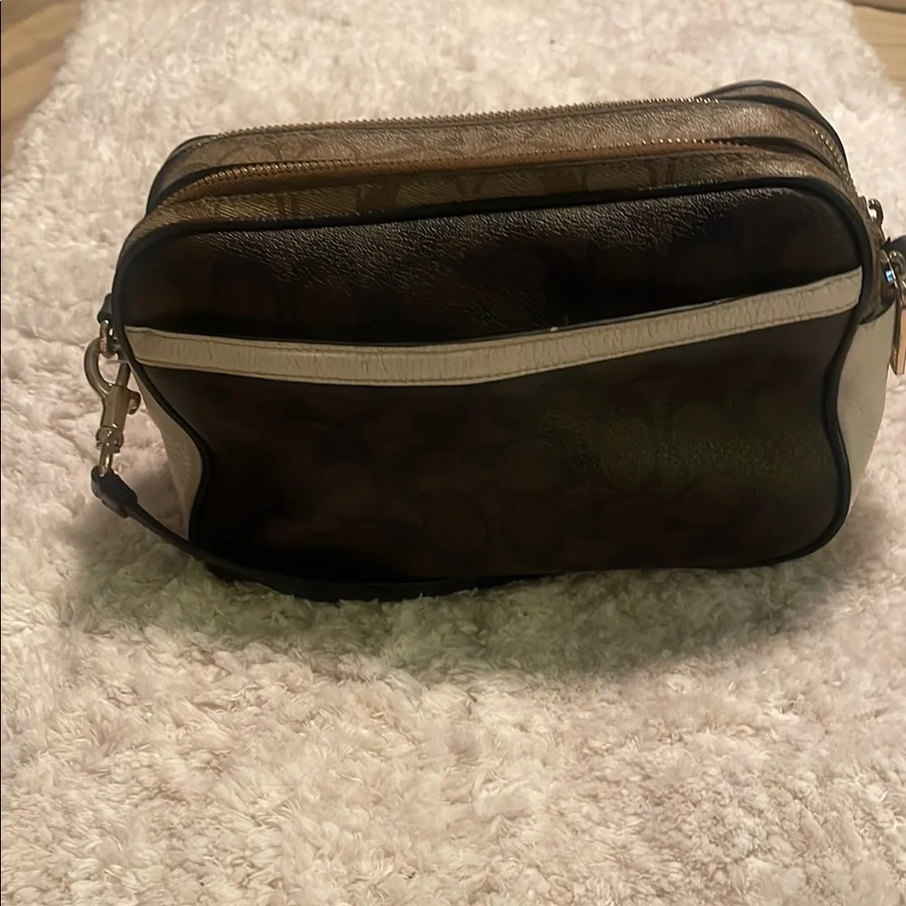 Coach Brown and Cream Crossbody Bag with Sleek Design